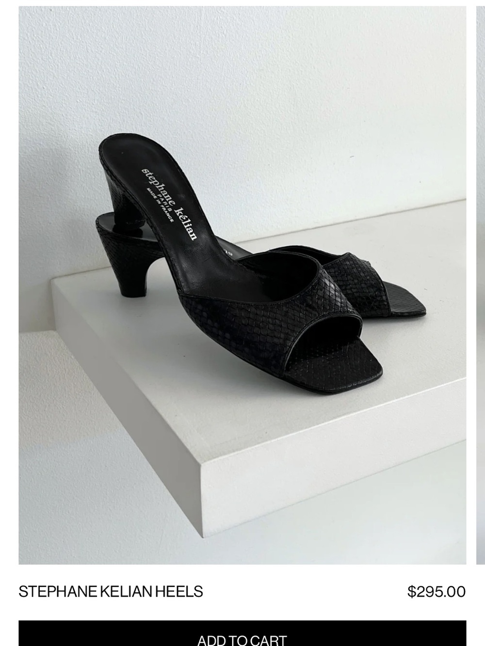 Vintage Stephane Kelian Black Leather Open-Toe Kitten Heels